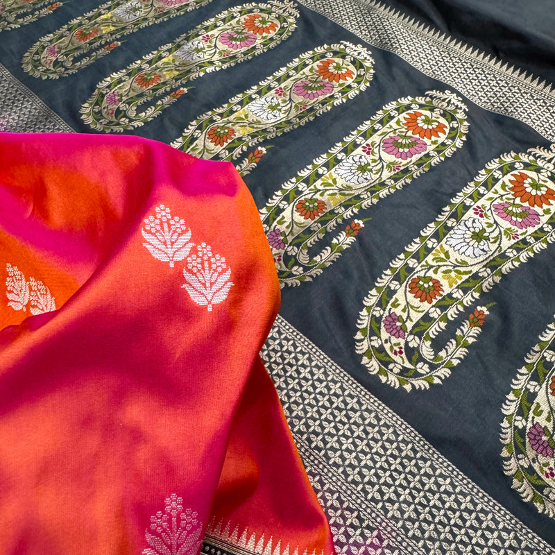 Dual shade pure katan silk handwoven Banarasi saree