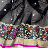 Black colour pure kora handwoven Banarasi saree