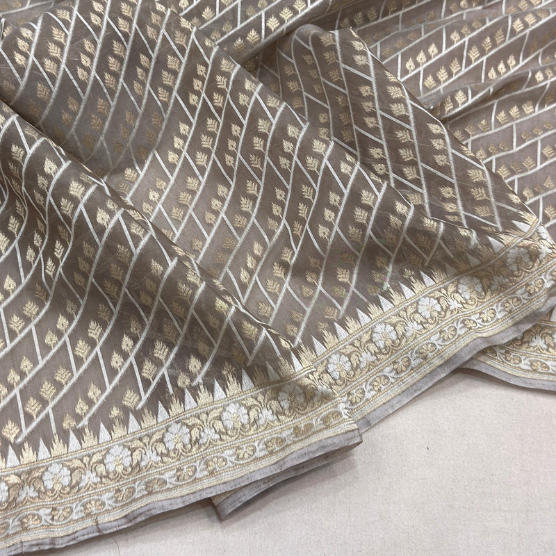Grey colour pure cotton handwoven  Banarasi saree