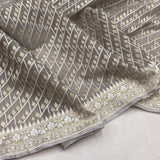 Grey colour pure cotton handwoven  Banarasi saree