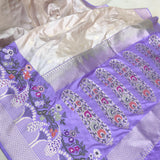 Off white colour pure katan silk handwoven Banarasi saree