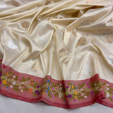 Off white colour pure katan silk handwoven Banarasi saree