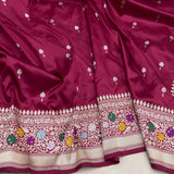 Brown colour pure katan silk handwoven Banarasi saree