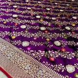 Purple colour pure katan silk handwoven banarasi jungla saree