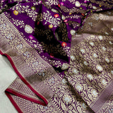 Purple colour pure katan silk handwoven banarasi jungla saree