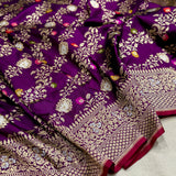 Purple colour pure katan silk handwoven banarasi jungla saree