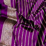 Purple colour pure katan silk handwoven banarasi jungla saree