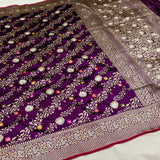 Purple colour pure katan silk handwoven banarasi jungla saree