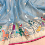 Sky blue colour pure kora handwoven banarasi saree