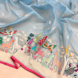 Sky blue colour pure kora handwoven banarasi saree