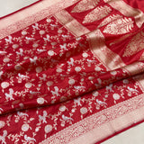 Red colour pure katan silk handwoven Banarasi saree