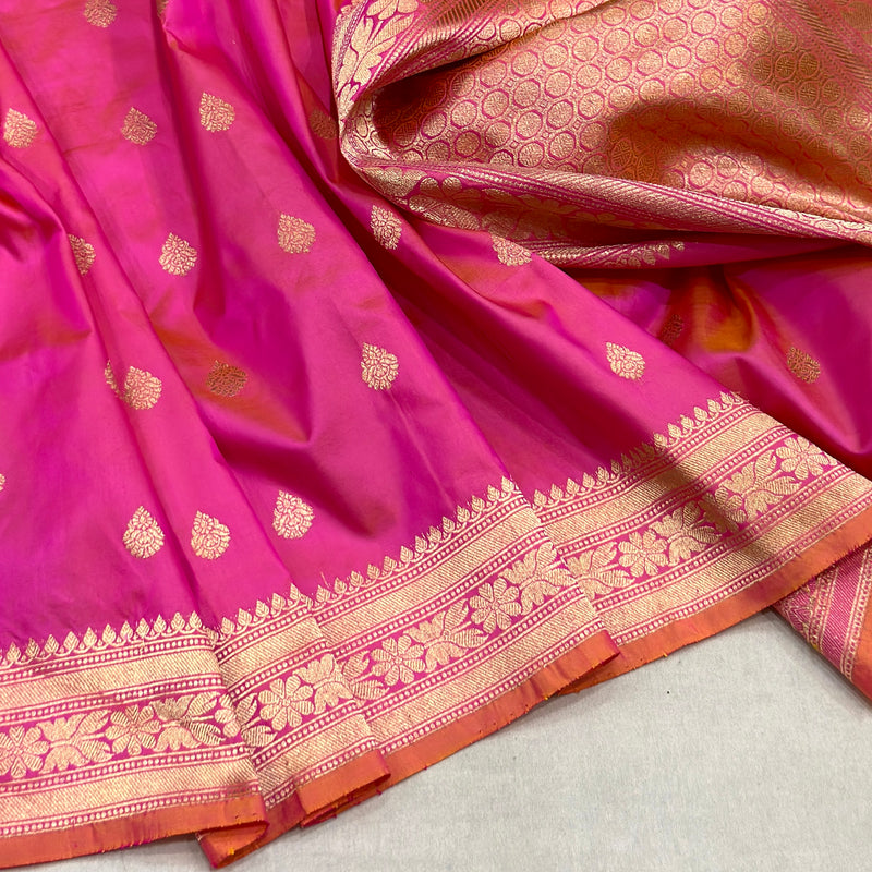 Pink colour pure katan silk handwoven Banarasi sarees