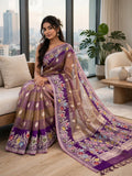 Multicolor pure kora handwoven Banarasi saree l