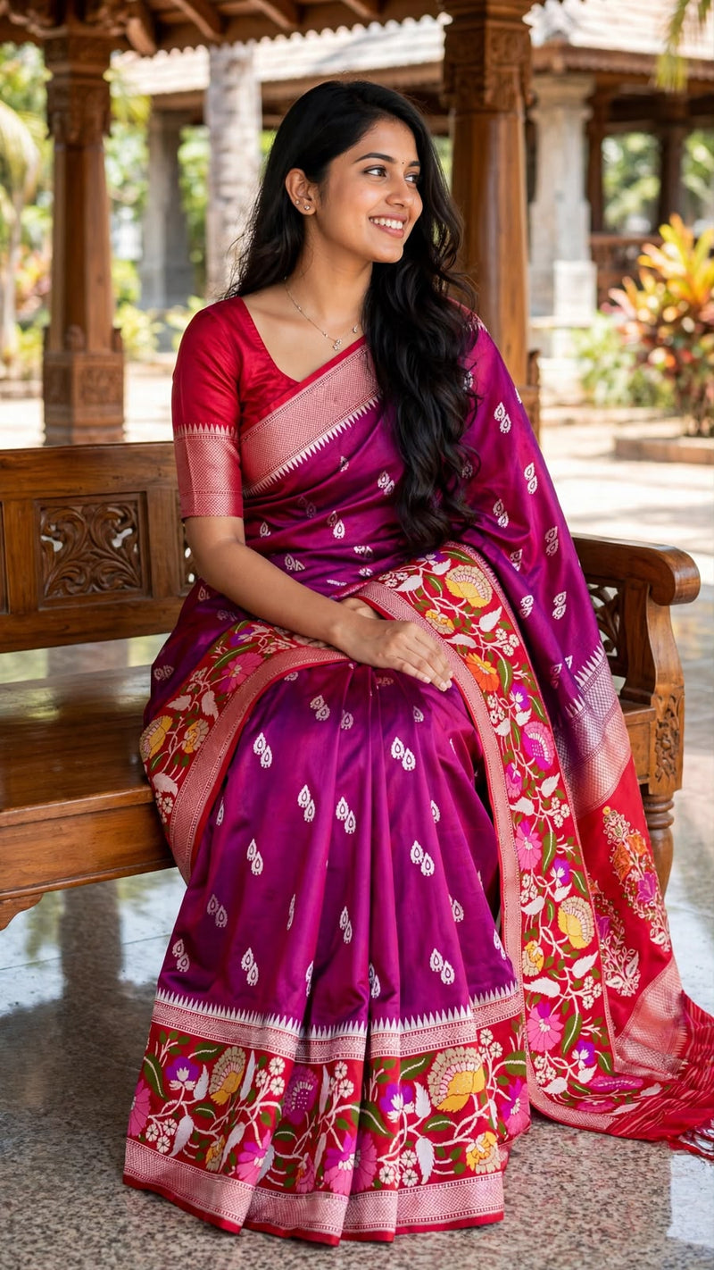Dual shade pure katan silk handwoven Banarasi saree