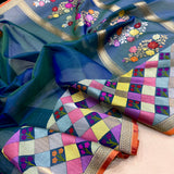 Peacock colour pure kora handwoven Banarasi saree