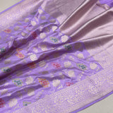 Lavender colour pure katan silk handwoven Banarasi saree