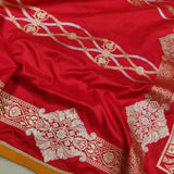 Red colour pure katan silk handwoven banarasi saree