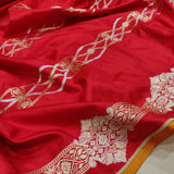 Red colour pure katan silk handwoven banarasi saree