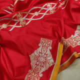 Red colour pure katan silk handwoven banarasi saree