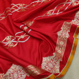 Red colour pure katan silk handwoven banarasi saree
