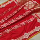 Red colour pure katan silk handwoven banarasi saree
