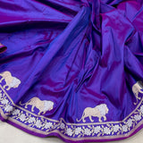 Royal blue colour dual shade pure katan silk handwoven banarasi saree