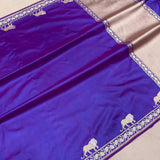 Royal blue colour dual shade pure katan silk handwoven banarasi saree