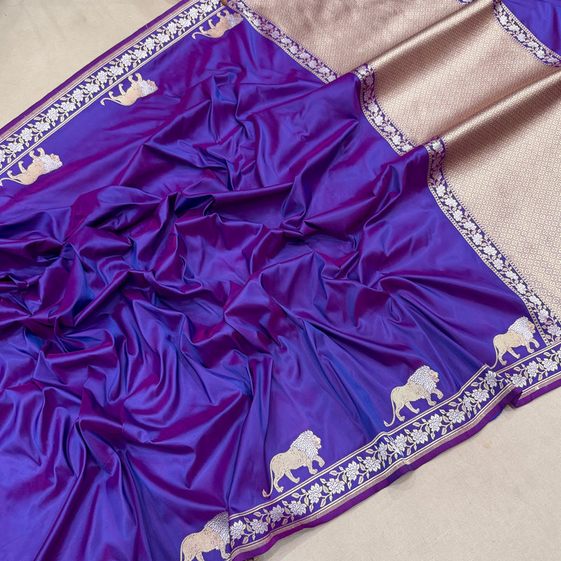 Royal blue colour dual shade pure katan silk handwoven banarasi saree
