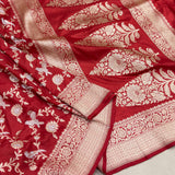 Red colour pure katan silk handwoven Banarasi saree