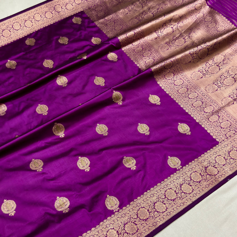Purple colour pure katan silk handwoven Banarasi saree