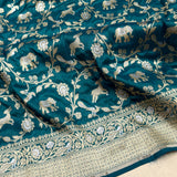 Peacock colour pure katan silk handwoven Banarasi saree