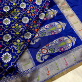 Royal blue colour pure katan silk handwoven Banarasi saree