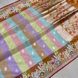 Multicolor pure kora handwoven Banarasi saree