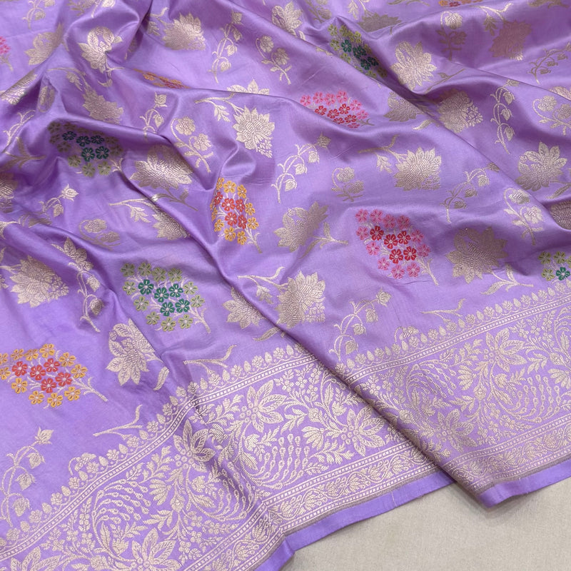 Lavender colour pure katan silk handwoven Banarasi saree