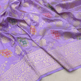 Lavender colour pure katan silk handwoven Banarasi saree