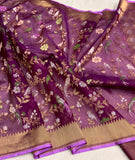 Deep magenta colour pure kora jamdani handwoven Banarasi saree