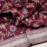 Brown colour pure katan silk handwoven Banarasi saree