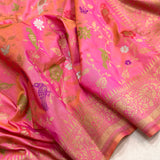Light peach color pure katan silk handwoven Banarasi saree