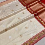 Off white colour pure katan silk handwoven Banarasi saree