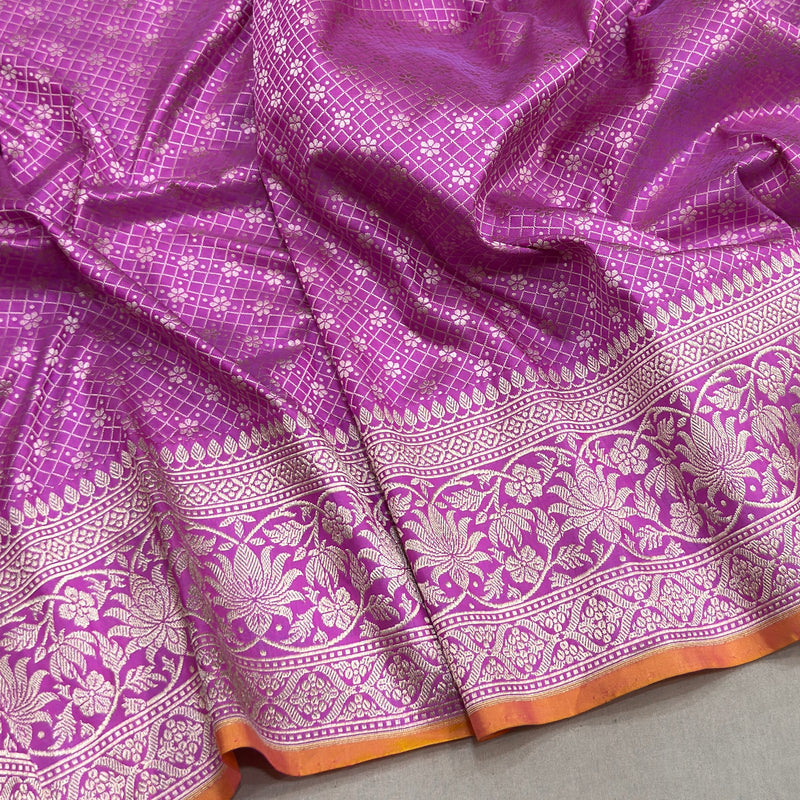 Pink colour pure katan silk handwoven Banarasi Tanchoi saree