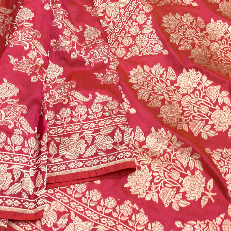 Peach colour pure katan silk handwoven Banarasi saree
