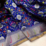 Royal blue colour pure katan silk handwoven Banarasi saree