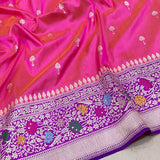 Pink colour pure katana silk handwoven Banarasi saree