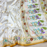 White color pure katan silk handwoven Banarasi saree