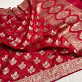 Red colour pure katan silk handwoven Banarasi saree