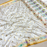 White color pure katan silk handwoven Banarasi saree