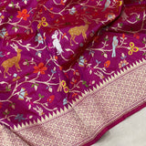 Magenta colour pure katan silk handwoven Banarasi saree