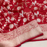 Red colour pure katan silk handwoven Banarasi saree