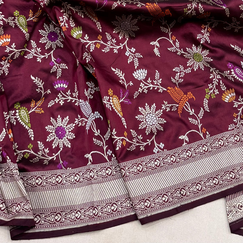 Brown colour pure katan silk handwoven Banarasi saree