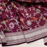 Brown colour pure katan silk handwoven Banarasi saree